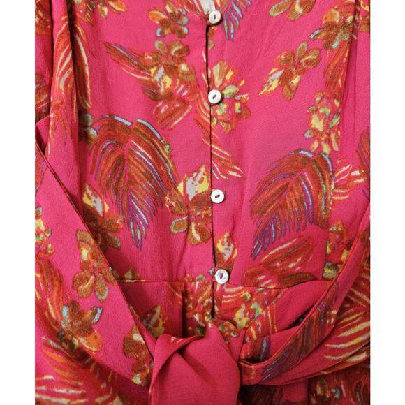 Free People Women's Hot Tropics Pink Floral Cropped Wide Leg Jumpsuit Size 2 - Picture 7 of 12